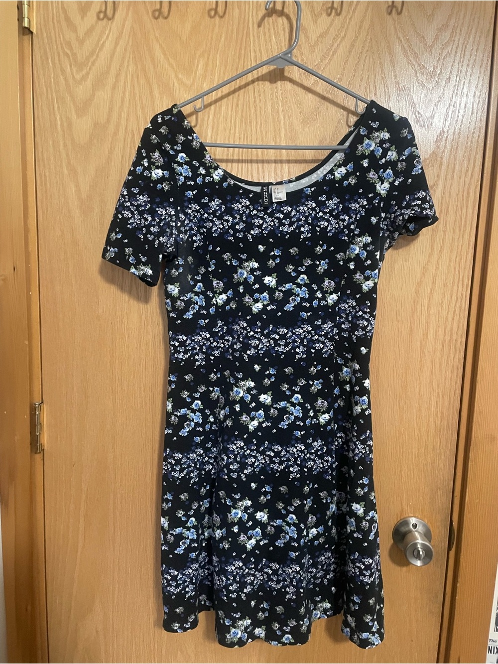 H&M Black Dress with Blue and White Floral Pattern